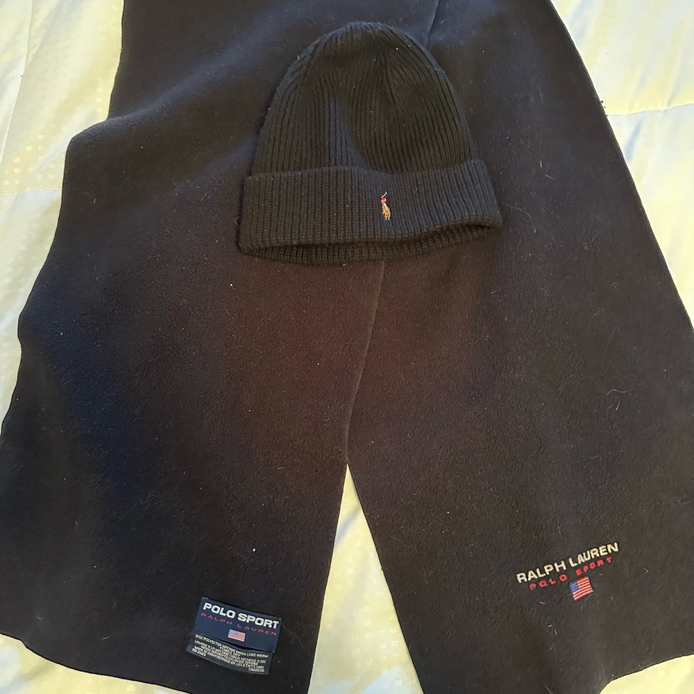 Ralph Lauren Polo Sport Black Scarf and Beanie Set